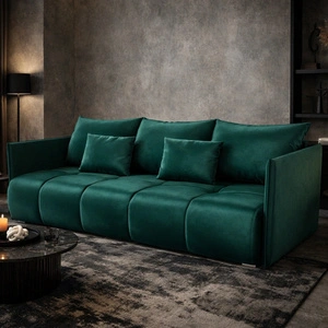 Sofa mit Schlaffunktion Selva Flaschen grün funktionelles Wohnzimmersofa mit Bettzeugbehälter aus weichem Samtstoff