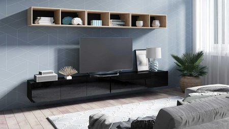 Möbelwand Apulia XXXIII schwarz glänzend / Eiche artisan eine außergewöhnlich stilvolle Möbelwand einfache Elemente, die in jedes Interieur passen