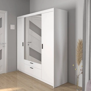 Schrank mit Spiegel Rene 176 cm weiß modernes Design und ABS beendet Kanten