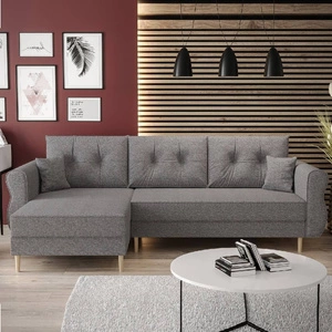 Ecksofa mit Schlaffunktion Wilkins graue Esche linke Seite stilvolles und modernes Design, das zu jeder Einrichtung passt