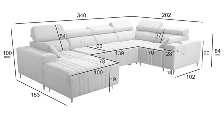 Ecksofa mit Schlaffunktion Castel IV rosa linke Seite stilvolles Ecksofa mit Bettzeugbehältern und verstellbaren Kopfstützen