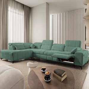 Ecksofa mit Schlaffunktion Penejos XI Lux grün linksseitig stilvolles Ecksofa mit bequemer ausziehbarer Fußstütze