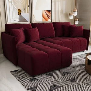 Sofabett Oroso kastanienbraun links weicher Samtstoff mit hydrophober Beschichtung Bettzeugbehälter