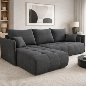 Ecksofa mit Schlaffunktion Selva dunkelgrau universal seite Ecksofa mit Bettzeugablage aus strapazierfähigem Webstoff