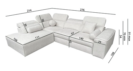Ecksofa mit Schlaffunktion Viano VII grau links Modisches und stilvolles Ecksofa mit verstellbaren Kopfstützen Zierkissen