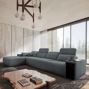 Ecksofa mit Schlaffunktion Tesalia XII grau links modernes Design komfortable Schiebelehne Schublade in der Seite des Möbels