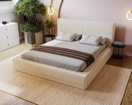 Polsterbett Belli 160x200 beige stilvolles Bett mit Bettzeugablage komfortables Kopfteil besticht durch sein elegantes Design