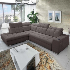 Ecksofa mit Schlaffunktion Luigi VII braun links Komfort-Ecksofa in moderner Form
