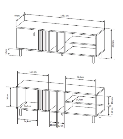 RTV Schrank Meran 138 cm Eiche artisan / anthrazit modernes Design praktische Lösung für Wohnzimmer und Wohnbereich