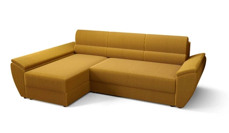 Ecksofa mit Schlaffunktion Fogu III Honig-Gelb links Stilvolles Ecksofa mit Armlehnen und Bettzeugablage Kordelstoff