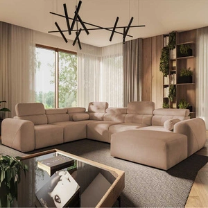 Ecksofa mit Schlaffunktion Cantare VIII Lachsfarbe rechts geschmackvolles Ecksofa mit verstellbaren Kopfstützen Bettzeugcontainer