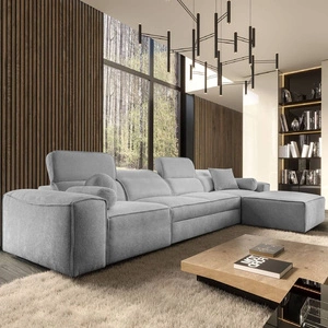 Ecksofa mit Schlaffunktion Viano XII hellgrau rechtes Ecksofa mit interessanter Form verstellbare Kopfstützen Zierkissen