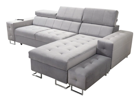 Ecksofa mit Schlaffunktion Hampton hellbraun rechte Seite stilvolle Steppung auf der Sitzfläche weicher Polsterstoff Ecksofa mit Verlängerung