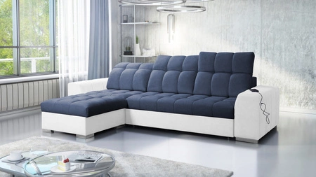 Ecksofa mit Schlaffunktion Luigi blau / weiß links Ecksofa mit zwei Bettkästen Stoff mit einer interessanten Struktur