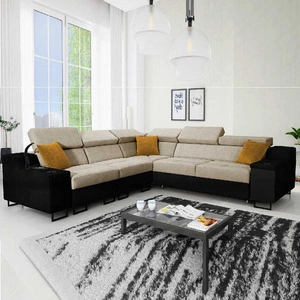 Ecksofa mit Schlaffunktion Alcamo III beige/schwarz links Funktions-Ecksofa mit einer Schublade in der Seite zwei Behälter für Bettzeug