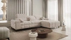 Ecksofa mit Schlaffunktion Penejos beige rechts elegantes Ecksofa mit Bettzeugablage bequem verstellbare Kopfstützen