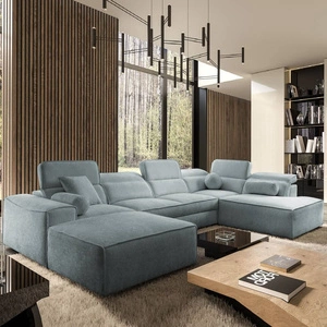 Ecksofa mit Schlaffunktion Viano VI grau blau links Design-Ecksofa für moderne Einrichtungen zwei Container für Bettzeug