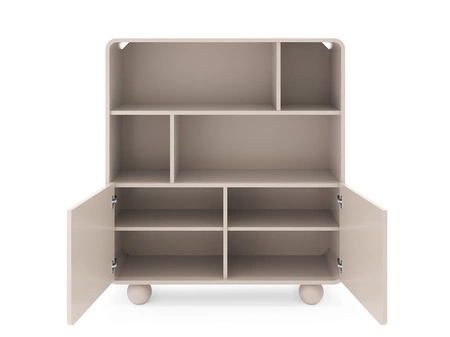 Bücherregal Bion 108 cm beige modernes Design gedeckte Farben Designer runde Form stilvolle kugelförmige Beine
