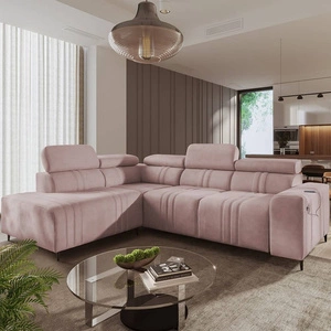 Ecksofa mit Schlaffunktion Castel VII rosa links stilvolles Ecksofa mit Bettzeugablage und verstellbaren Kopfstützen