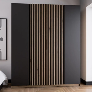 Kleiderschrank Kastano XIII 200 cm Eiche evoke / schwarz stilvolles Design Kante Griffe Schranktür mit Eiche evoke Lamellen verziert