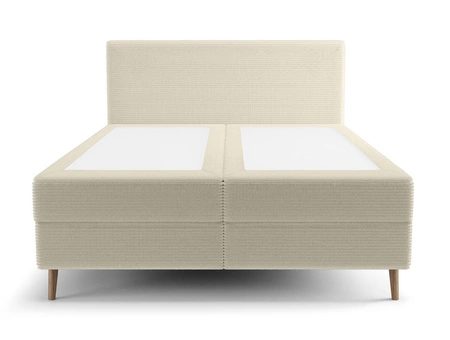 Boxspringbett Totti 160x200 beige stilvolles Bett mit Bettzeugablage dreidimensionaler Stoff mit ausdrucksvollen Streifen