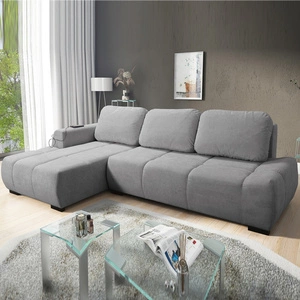 Sanftes Ecksofa mit Schlaffunktion hellgrau linke Seite stilvolles Design Ecksofa Bett zeichnet sich durch seine abgerundete Form aus