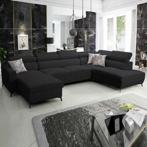 Ecksofa mit Schlaffunktion Savona VI schwarz links elegantes und bequemes Ecksofa für Wohnzimmer mit zwei Bettkästen