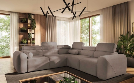 Ecksofa mit Schlaffunktion Cantare III dunkelbeige rechte Ecke bequemes und stilvolles Ecksofa für das Wohnzimmer zwei Container für Bettzeug