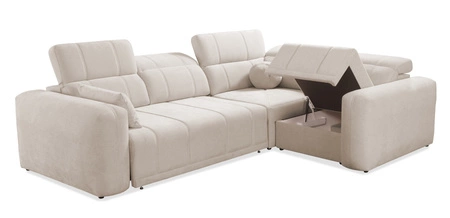 Ecksofa mit Schlaffunktion Cetara II blau rechte Seite stilvolles Design verschiebbare Rückenlehnen verstellbare Kopfstützen und Bettzeugbehälter