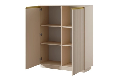 Imperial Möbelset beige Stilvolle Schrankwand mit gefrästen Fronten und eleganten Griffen in gebürstetem Gold