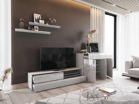 Aliartos weiß / weiß glänzend modernes Design push to open system für Türen und Schubladen Möbelset mit Kommode