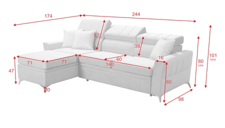 Ecksofa mit Schlaffunktion Rava braun links Samt komfortables und funktionelles Ecksofa mit verstellbaren Kopfstützen