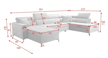Ecksofa mit Schlaffunktion Nausa VI grau linke Seite stilvolles Ecksofa für Wohnzimmer mit komfortabler Verarbeitung weichen Samtstoff