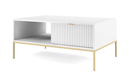 Couchtisch Lovro weiß mit Schubladen modernes Design auslaufsichere Platte goldene Metallbeine