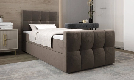 Boxspringbett Manhattan 120x200 hellbraun im modernen skandinavischen Stil mit gepolstertem Kopf- und Fußteil Bett mit Staukasten