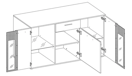 Schubladenkommode Senja 140 cm artisan Eiche / weiß elegantes Design dekorative kannelierte Front mit Metallgriff