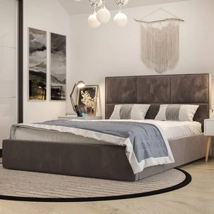 Polsterbett Hestia 180x200 mit Stauraum Hellbraun moderner skandinavischer Stil mit bequemem Kopfteil