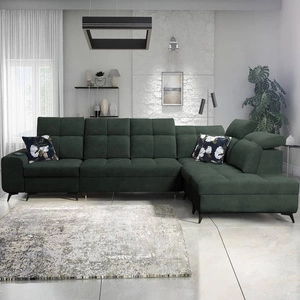 Ecksofa mit Schlaffunktion Buffalo XI grün rechtsseitig stilvolles Ecksofa mit drei Bettkästen Velourstoff