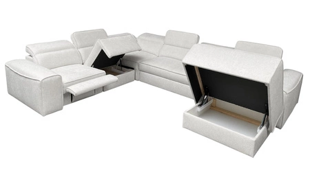 Ecksofa mit Schlaffunktion Viano VIII Lux Esche grau rechts Ecksofa mit ausziehbarem Fußteil Bettzeugcontainer