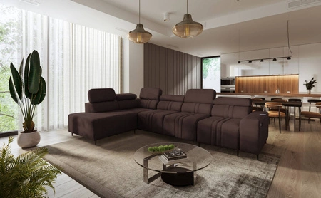 Ecksofa mit Schlaffunktion Castel XI braun linksseitig bequemes Ecksofa mit Stauraum für Bettzeug strapazierfähiger Stoff 