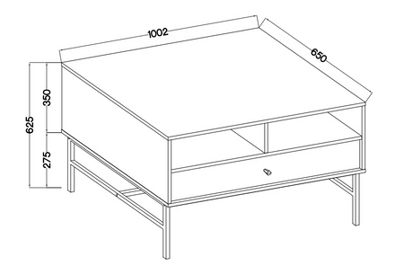 Kioto III Eukalyptus Couchtisch mit Schublade elegante Konstruktion mit Metallrahmen in schwarz subtilen Griff verstärkt