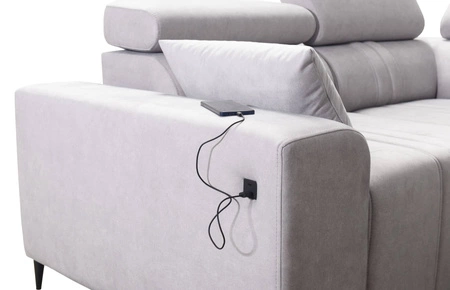 Ecksofa mit Schlaffunktion Castel II grau-braun links Komfort-Ecksofa mit verstellbaren Kopfstützen Bettzeug-Container