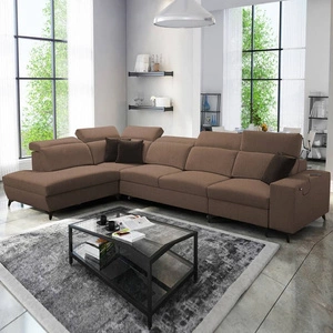 Ecksofa mit Schlaffunktion Kelly Sleek XI hellbraun linke Seite stilvolles und bequemes Ecksofa aus strapazierfähigem Webstoff