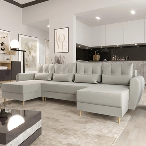 Ecksofa mit Schlaffunktion Rovigo U creme elegantes Ecksofa in skandinavischer Form mit garantiertem Komfort großes Bettzeugfach