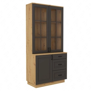 Sideboard Style 100 cm Eiche artisan / grau graphit klassisches Design Einscheibensicherheitsglas stilvoll gefräste Fronten geräumige Schubladen