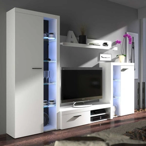 Rene weiße Schrankwand innovatives Design modernes Arrangement mit elegantem Charakter mit umfangreicher Funktionalität