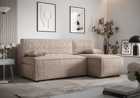 Ecksofa mit Schlaffunktion Brandon beige rechte Seite weicher Stoff mit charakteristischer Schlingenoberfläche Bettzeugbehälter