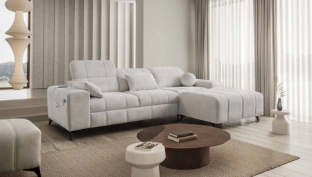 Ecksofa mit Schlaffunktion Penejos grau Esche rechts elegant Ecksofa mit Bettzeugablage bequem verstellbare Kopfstützen