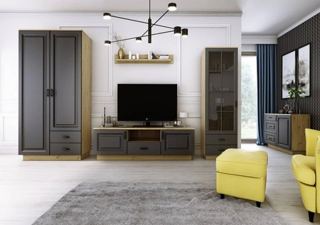 RTV Schrank Style 150 cm Eiche artisan / grau graphit klassisches Design stilvoll gefräste Fronten Metallgriffe