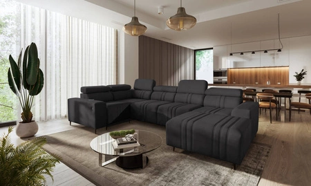 Ecksofa mit Schlaffunktion Castel IV graphit rechte Seite stilvolles Ecksofa mit Bettkasten und verstellbaren Kopfstützen